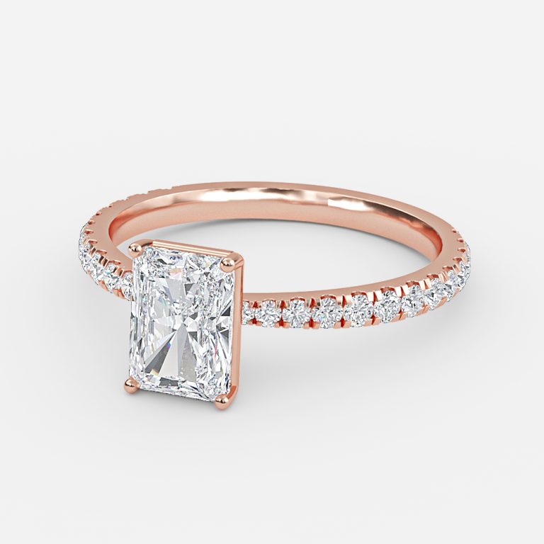 Crown Radiant Diamond Band Engagement Ring 14K / 18K Solid Gold