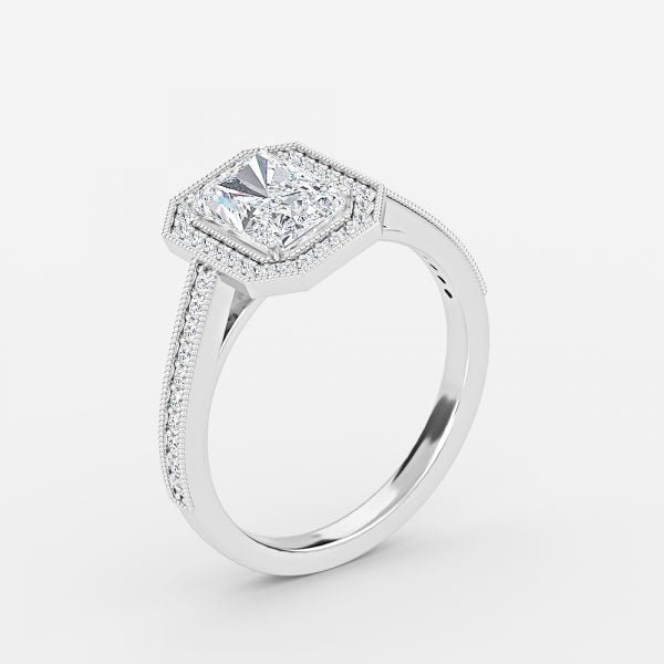 Flswin Radiant Halo Engagement Ring 14K / 18K Solid Gold