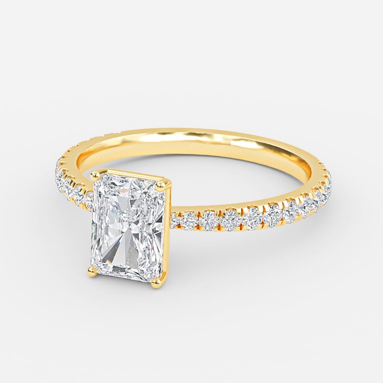 Crown Radiant Diamond Band Engagement Ring 14K / 18K Solid Gold
