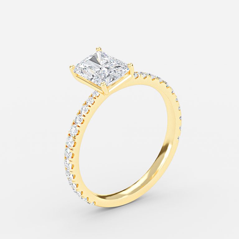 Crown Radiant Diamond Band Engagement Ring 14K / 18K Solid Gold