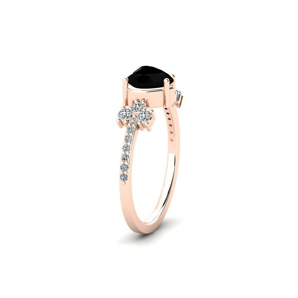 Black Diamond Heart Engagement Ring Ram 14K Rose Gold