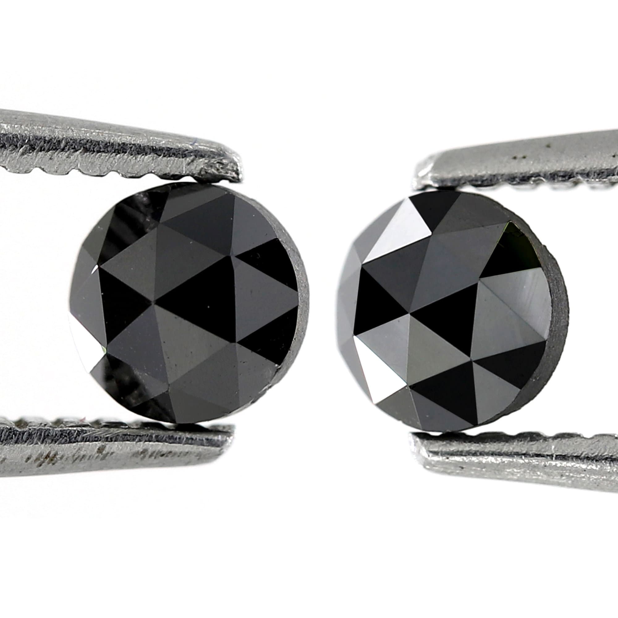 0.61 Carat Round Rose Cut Fancy Black Diamond Pair For Solitaire Diamond Earrings - Blackdiamond