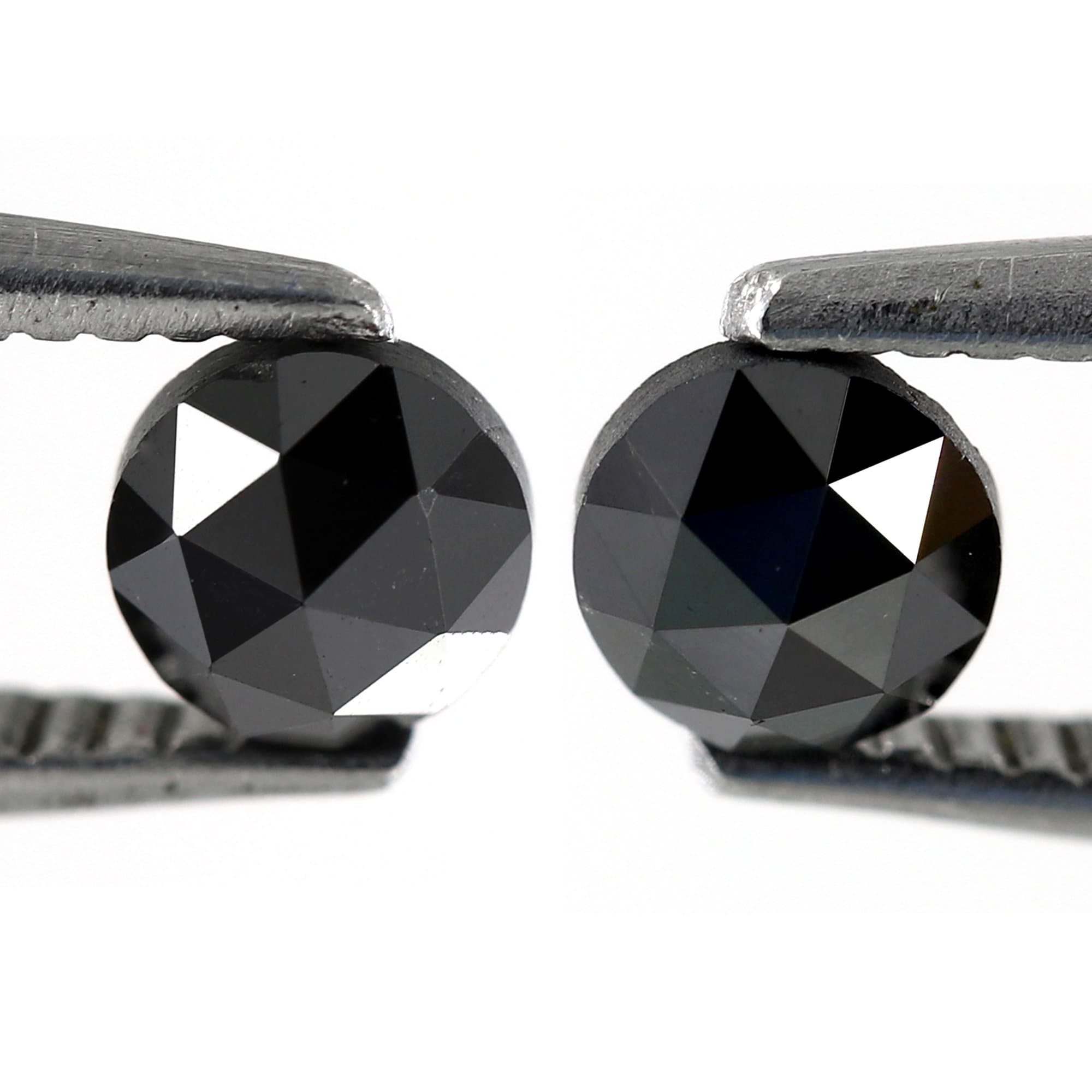 0.61 Carat Round Rose Cut Fancy Black Diamond Pair For Solitaire Diamond Earrings - Blackdiamond