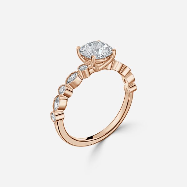 Trine Round Unique Diamond Engagement Ring 14K / 18K Solid Gold