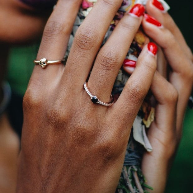 Lotus Pave Black and White Diamond Ring 14k Rose Gold - Blackdiamond