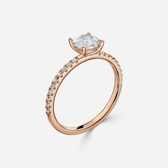 Ulip Round Diamond Band Engagement Ring 14K / 18K Solid Gold