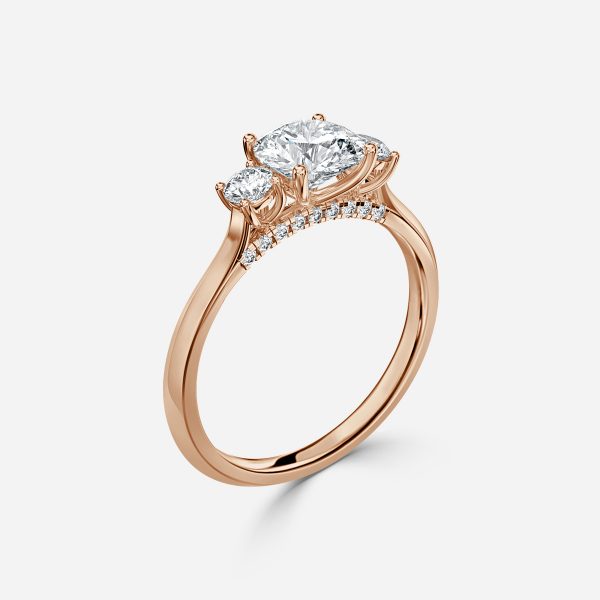 Cae Round Three Stone Engagement Ring 14K / 18K Solid Gold