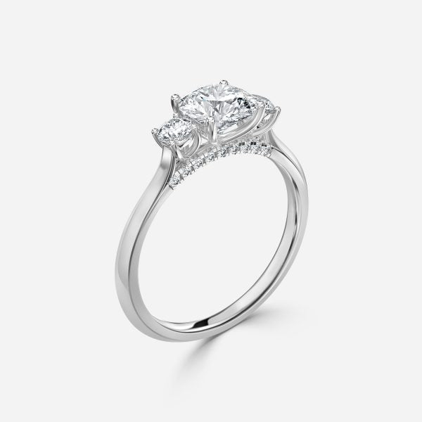 Cae Round Three Stone Engagement Ring 14K / 18K Solid Gold