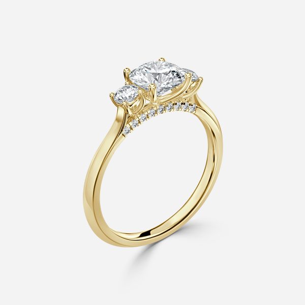 Cae Round Three Stone Engagement Ring 14K / 18K Solid Gold
