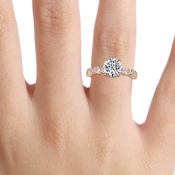 Trine Round Unique Diamond Engagement Ring 14K / 18K Solid Gold