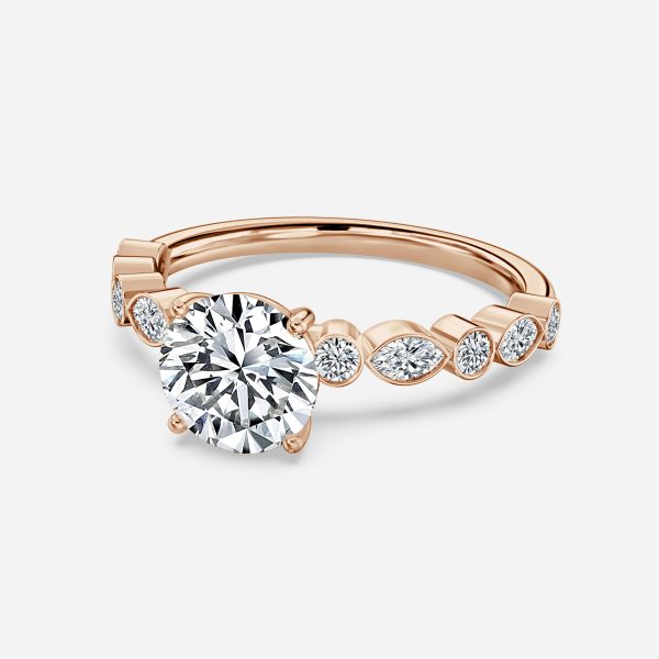 Trine Round Unique Diamond Engagement Ring 14K / 18K Solid Gold