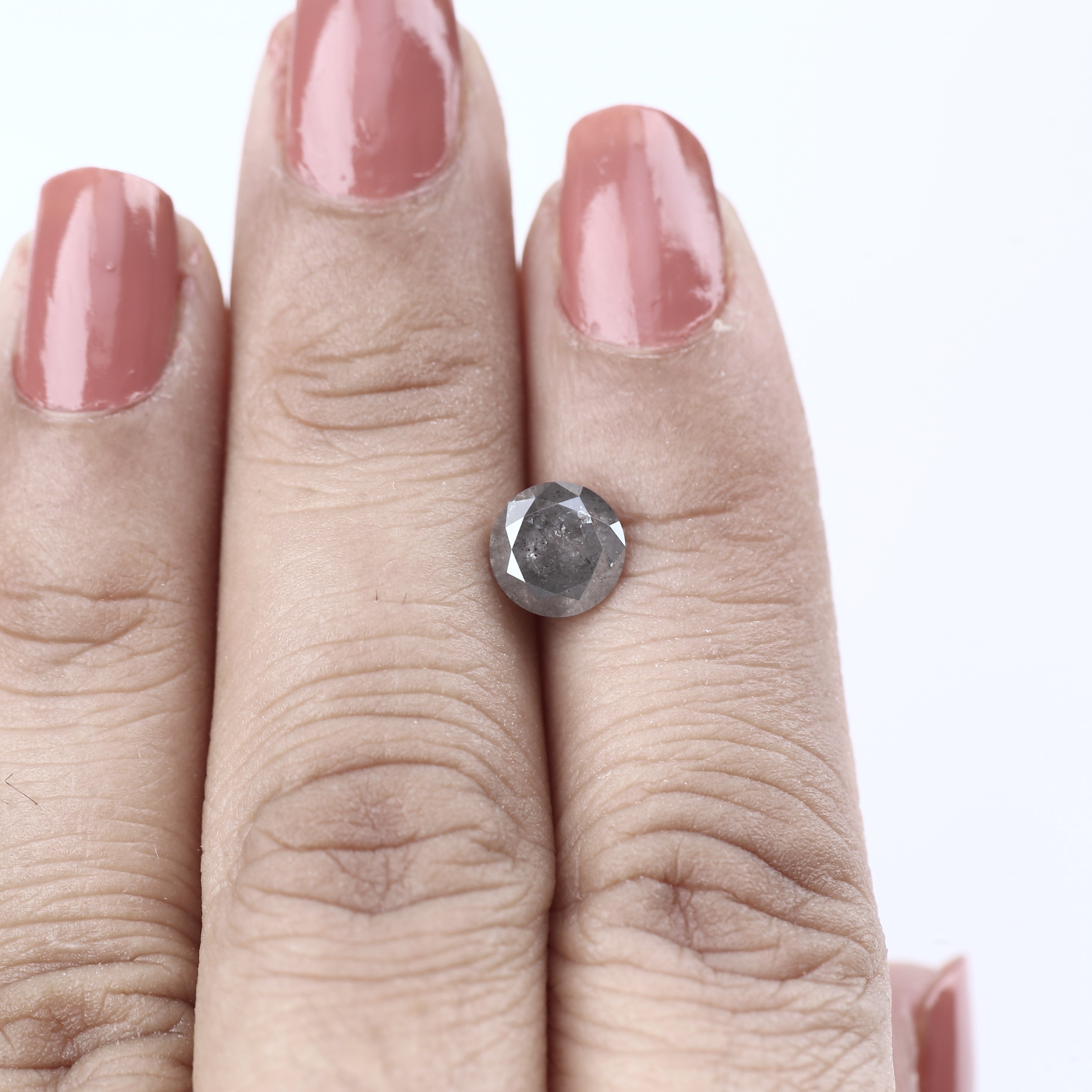 Stunning 1.35 Ct Round Cut Salt and Pepper Diamond, 6.9 MM, Unique Grey Tone.