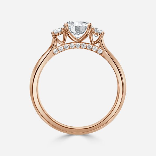 Cae Round Three Stone Engagement Ring 14K / 18K Solid Gold