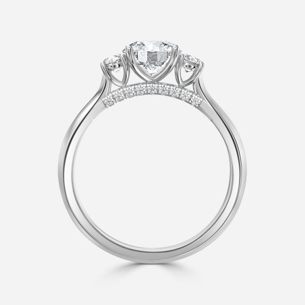 Cae Round Three Stone Engagement Ring 14K / 18K Solid Gold