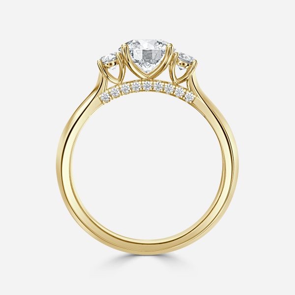 Cae Round Three Stone Engagement Ring 14K / 18K Solid Gold