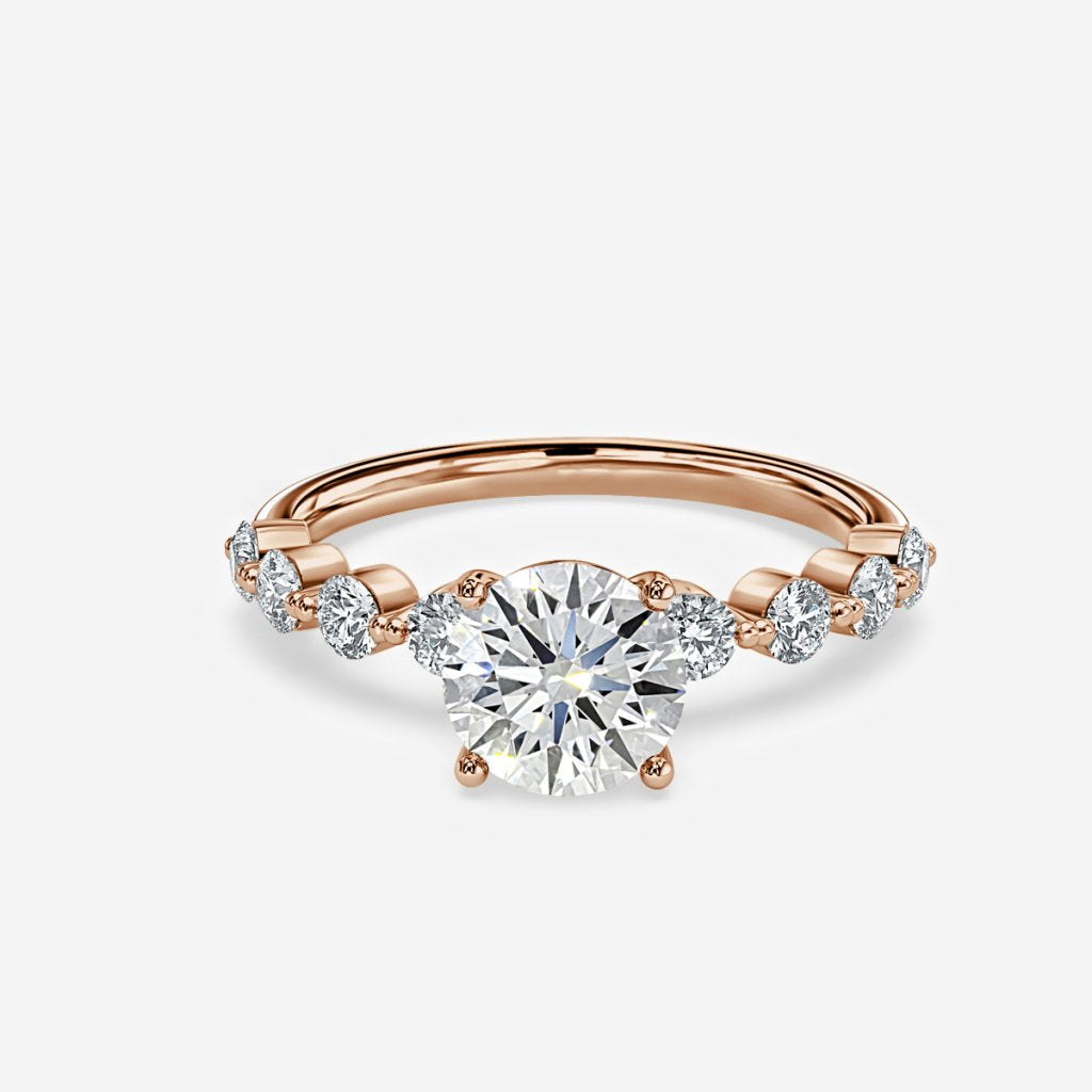 Tivian Round Unique Diamond Engagement Ring 14K / 18K Solid Gold