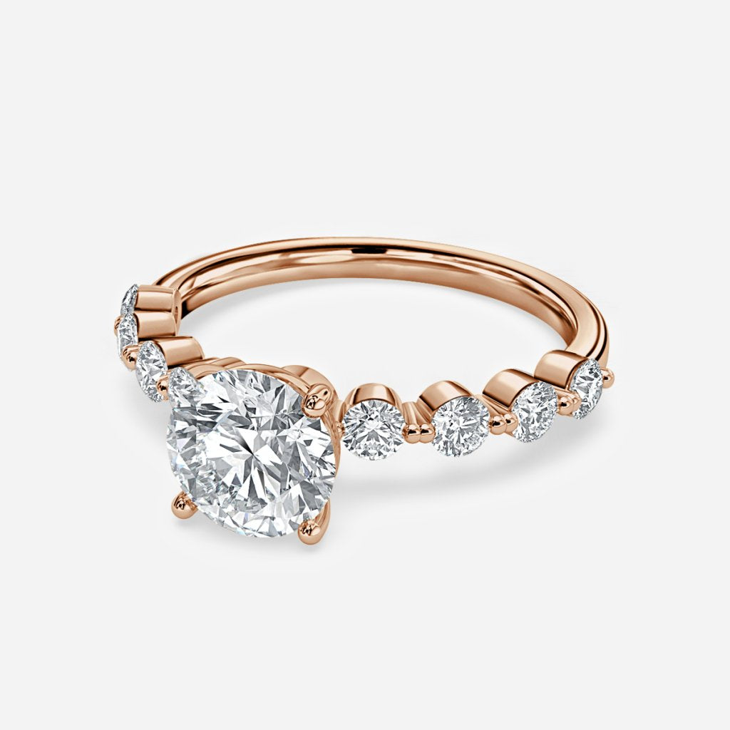 Tivian Round Unique Diamond Engagement Ring 14K / 18K Solid Gold