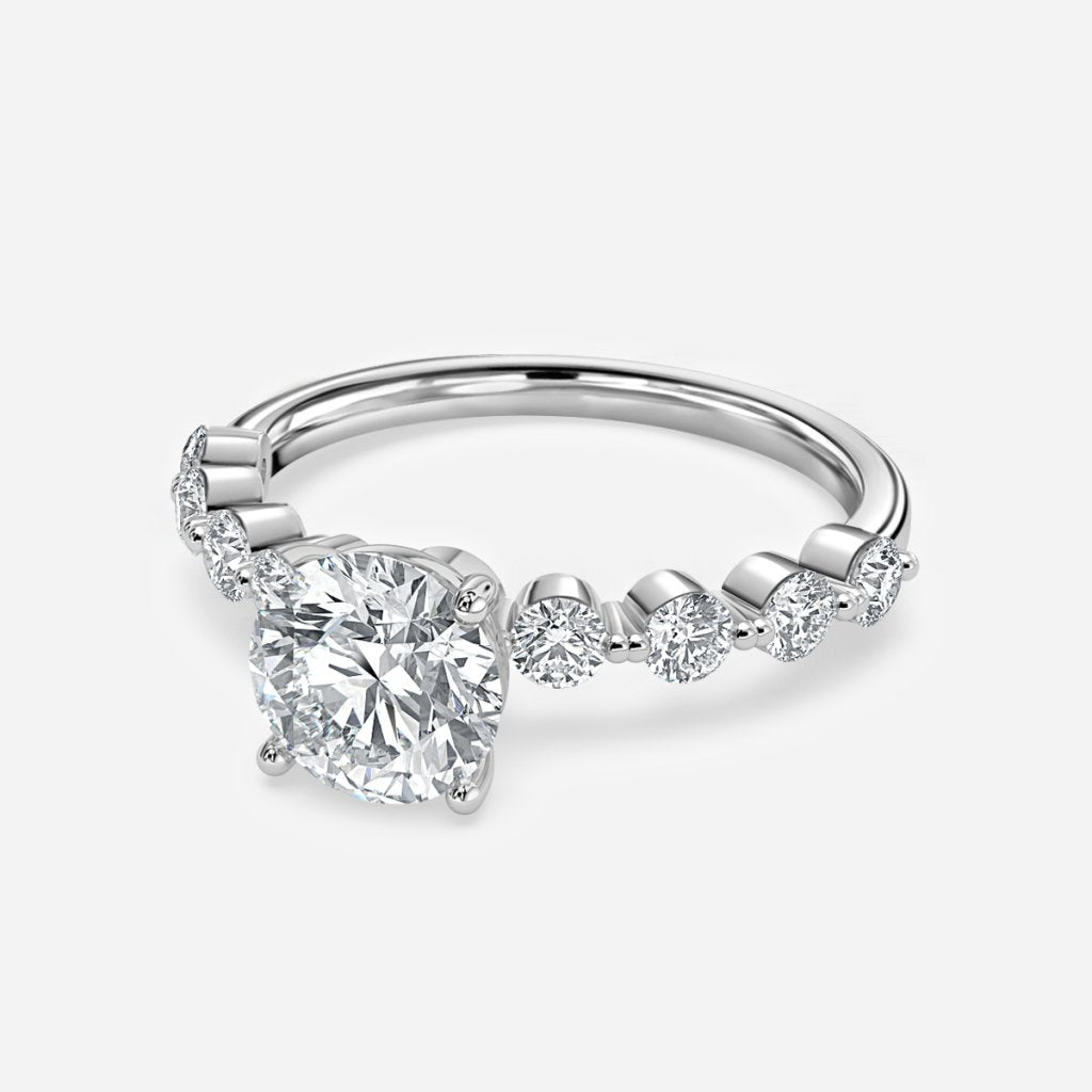 Tivian Round Unique Diamond Engagement Ring 14K / 18K Solid Gold