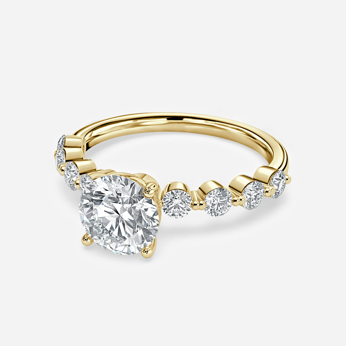 Tivian Round Unique Diamond Engagement Ring 14K / 18K Solid Gold