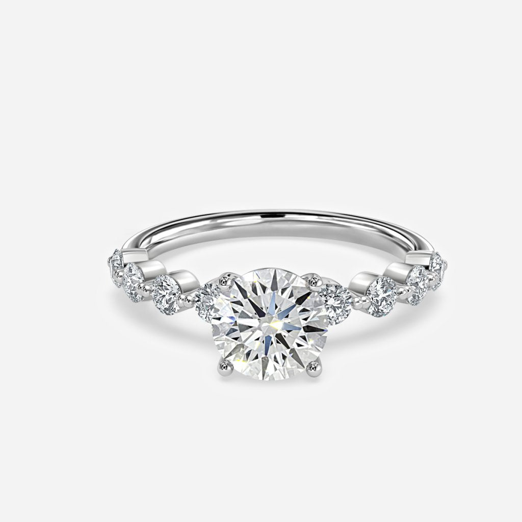 Tivian Round Unique Diamond Engagement Ring 14K / 18K Solid Gold
