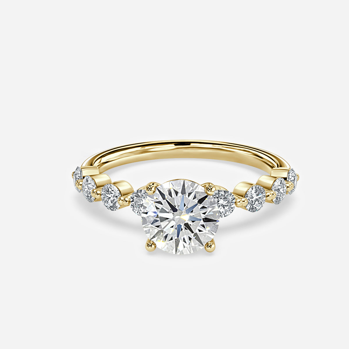 Tivian Round Unique Diamond Engagement Ring 14K / 18K Solid Gold