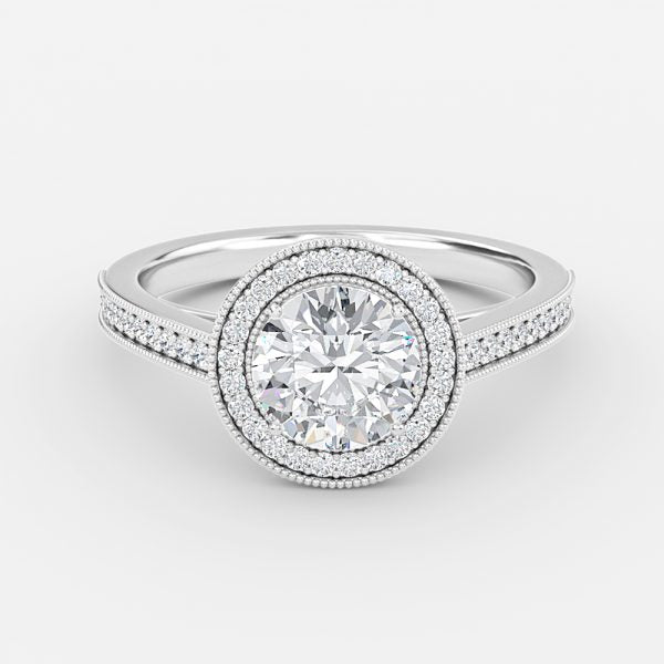 Flswin Round Halo Engagement Ring 14K / 18K Solid Gold