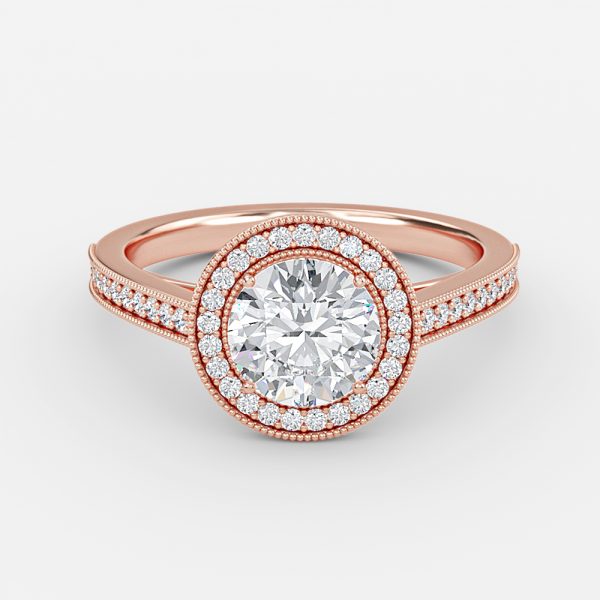 Flswin Round Halo Engagement Ring 14K / 18K Solid Gold