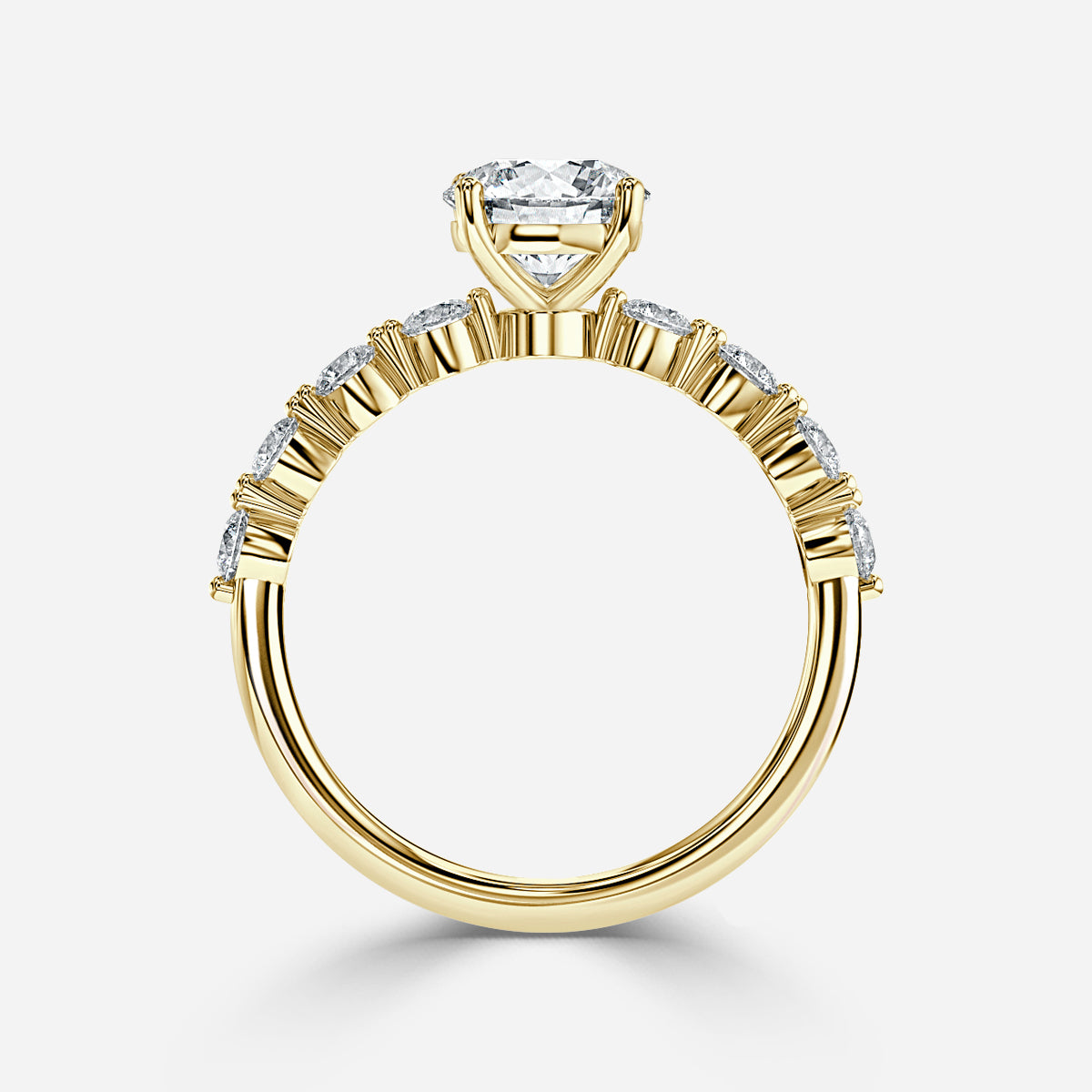 Tivian Round Unique Diamond Engagement Ring 14K / 18K Solid Gold