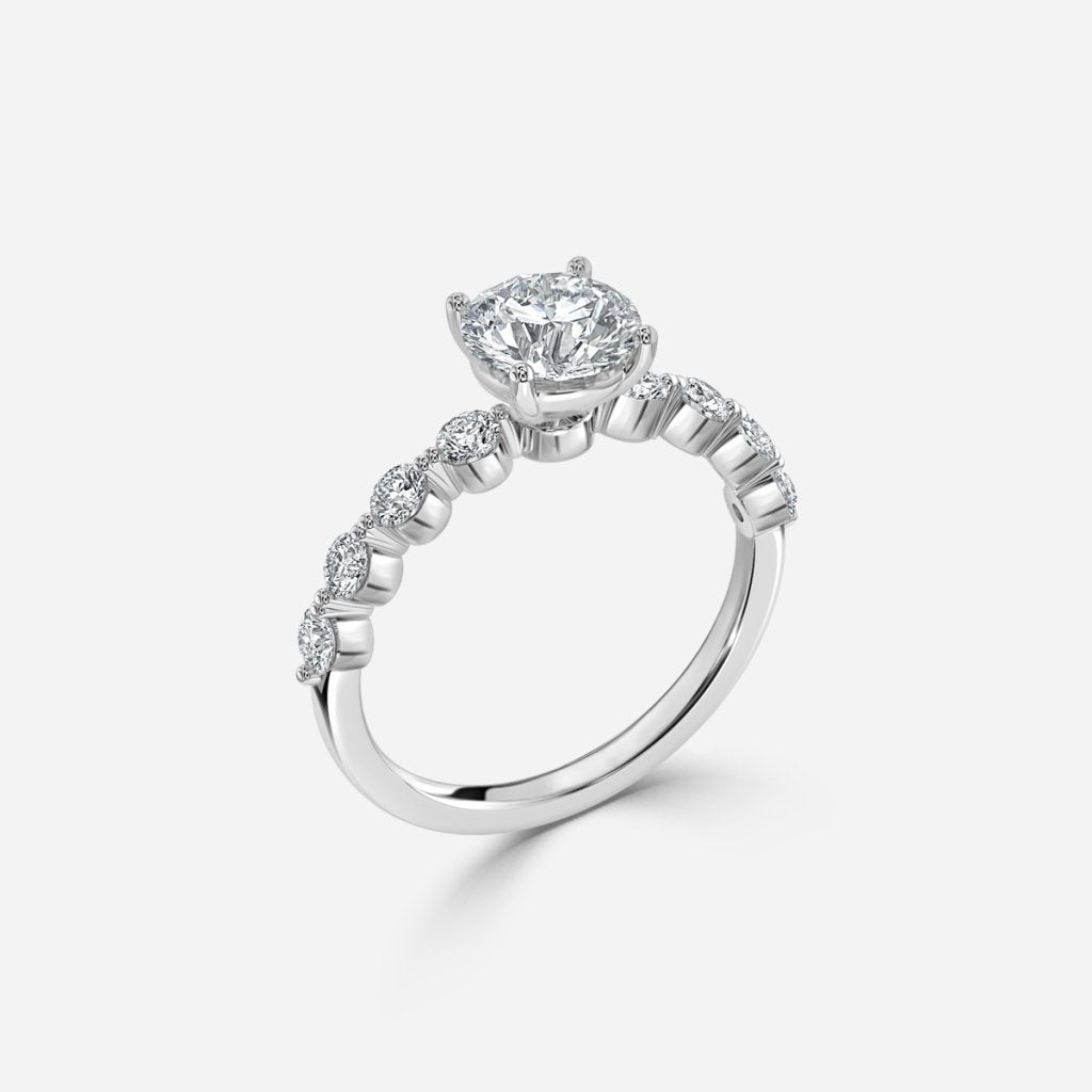 Tivian Round Unique Diamond Engagement Ring 14K / 18K Solid Gold