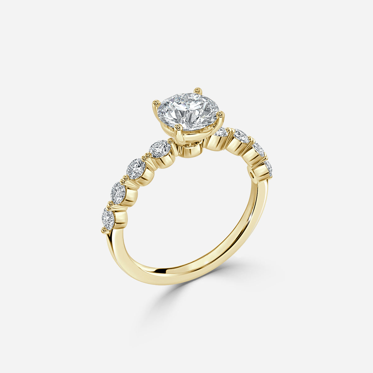 Tivian Round Unique Diamond Engagement Ring 14K / 18K Solid Gold