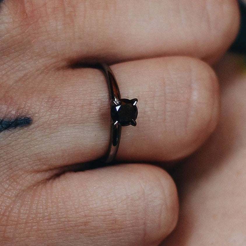 3 Carat 14K Yellow Solid Gold Solitaire Round Black Diamond Engagement Ring Gift For Her - Blackdiamond