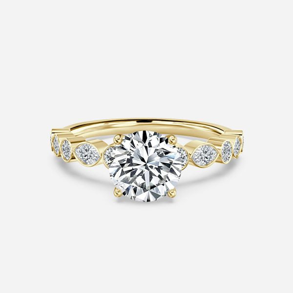Trine Round Unique Diamond Engagement Ring 14K / 18K Solid Gold