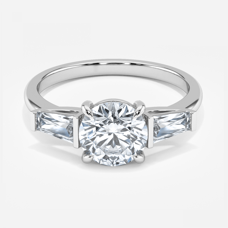 Jeraldine Round Three Stone Engagement Ring 14K / 18K Solid Gold