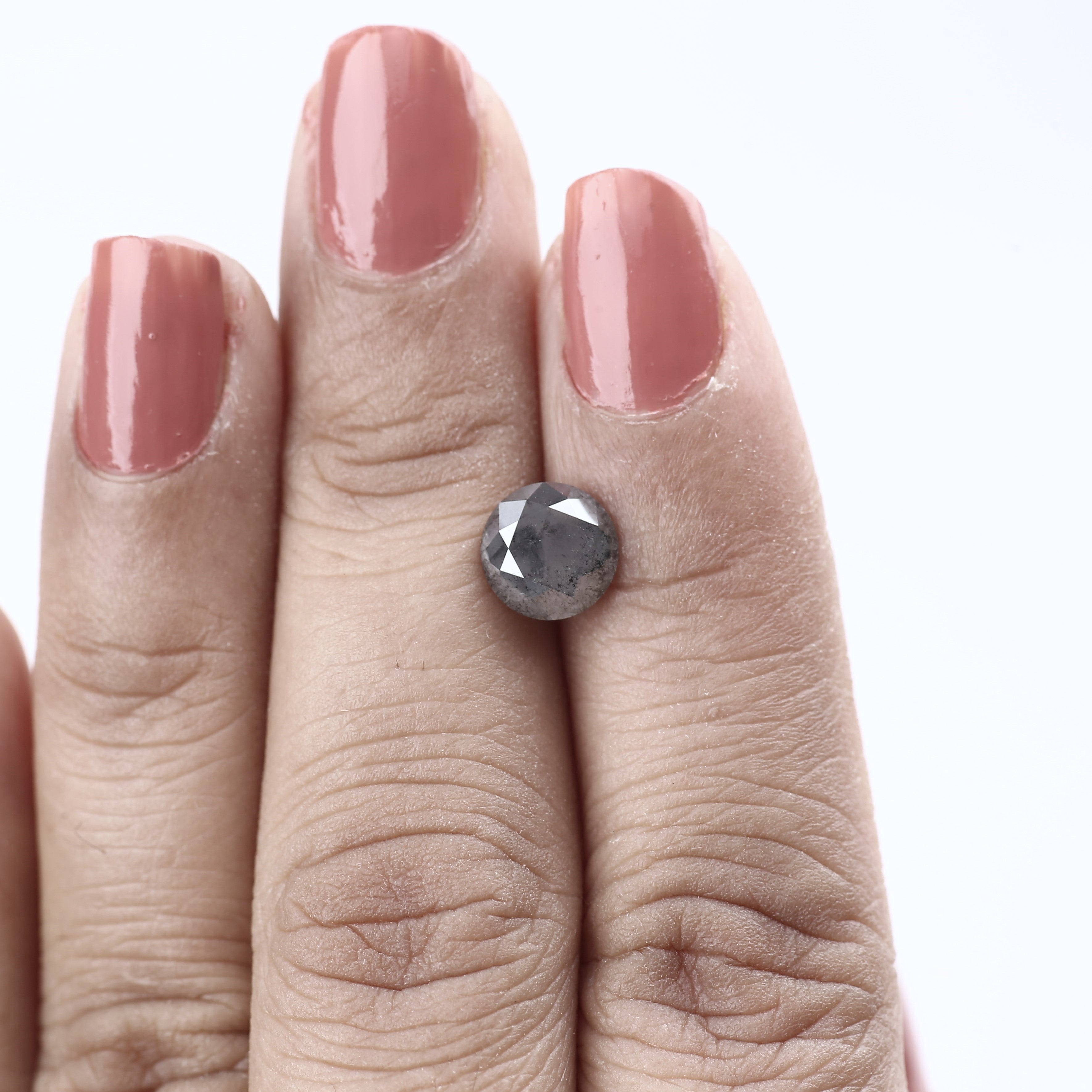 1.95 Carat Fancy Gray Salt and Pepper Diamond 7.4 MM with Distinctive Inclusions