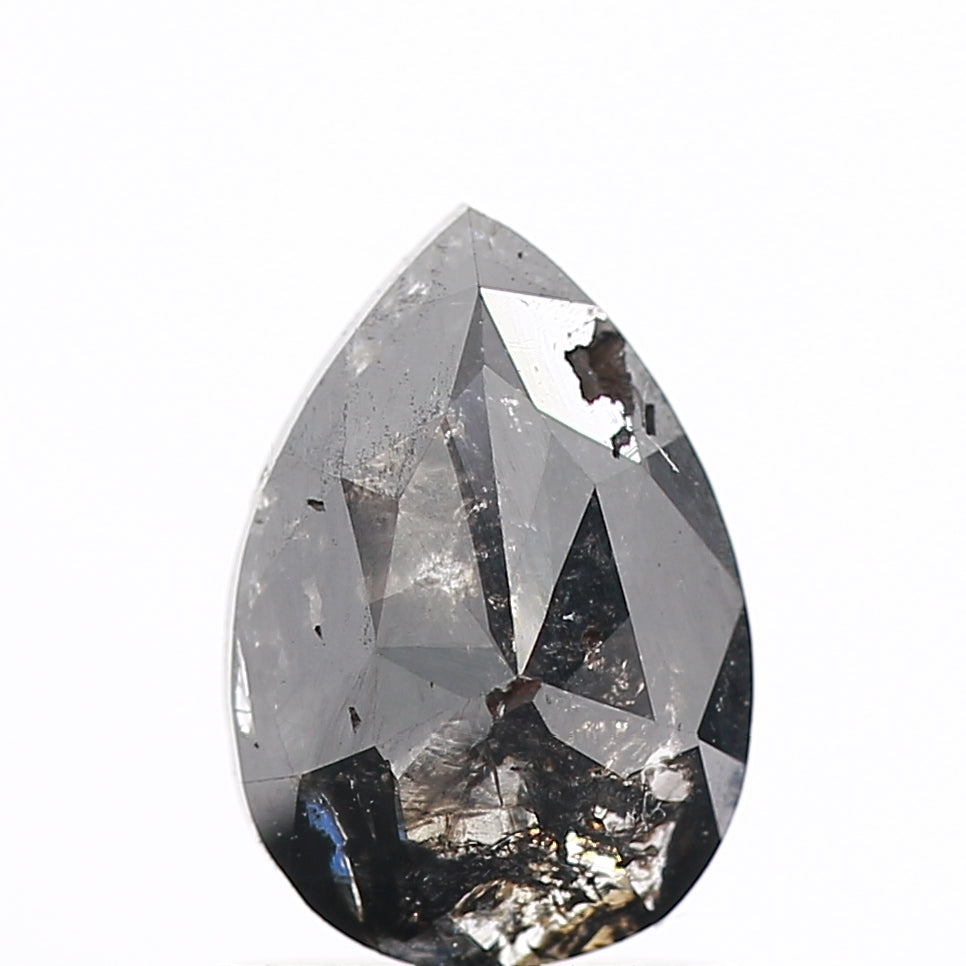 0.92 Carat Natural Pear Rose Cut Black Salt and Pepper Diamond SDM165