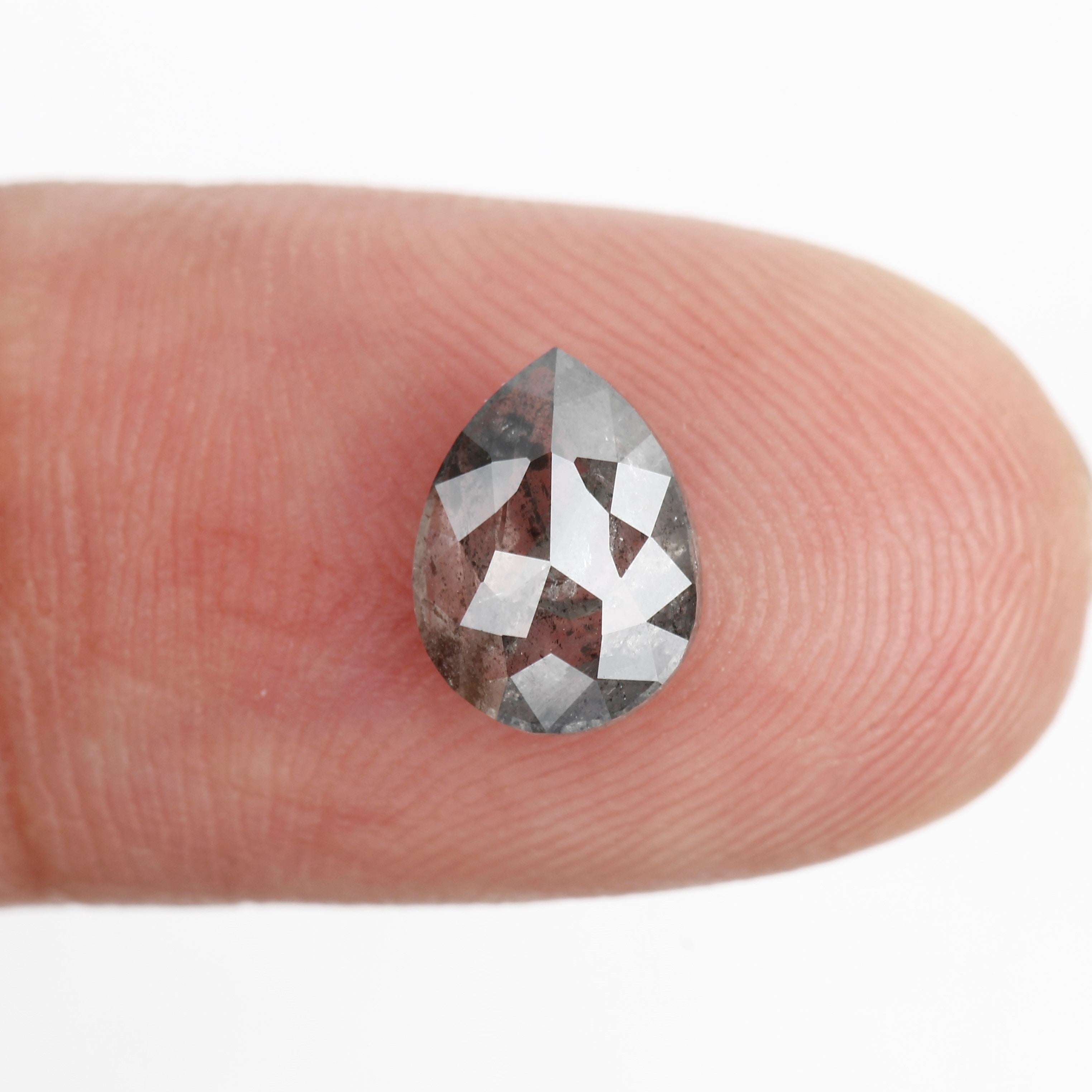 1.22 Carat Natural Diamond Gray Rose Cut Salt and Pepper Pear Diamond 8 MM