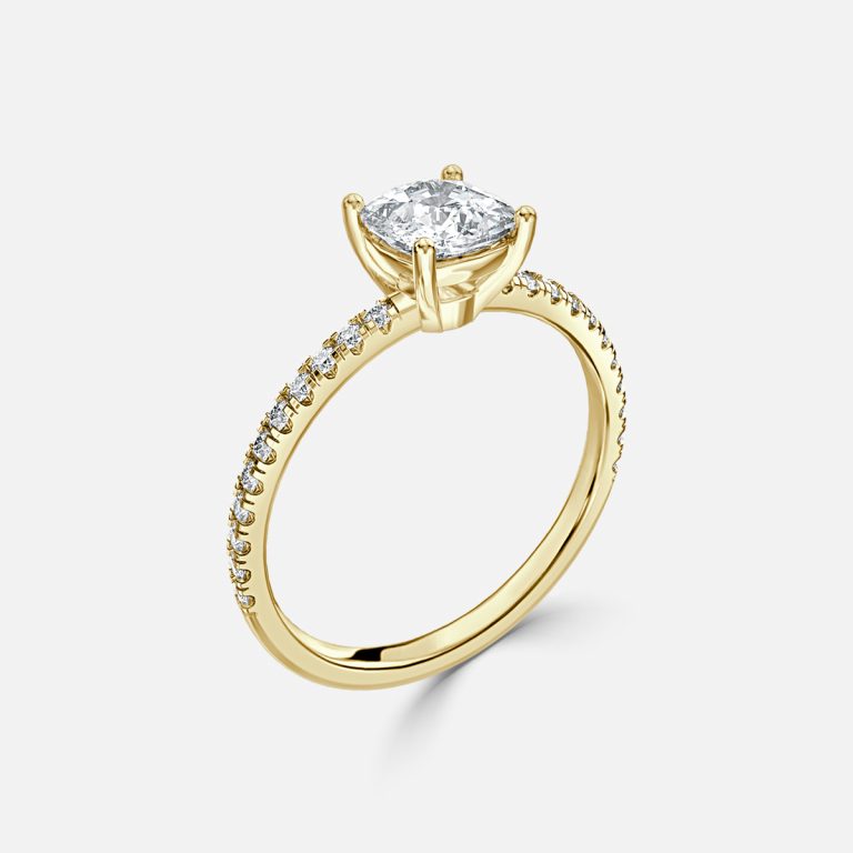 Lux Cushion Diamond Band Engagement Ring 14K / 18K Solid Gold