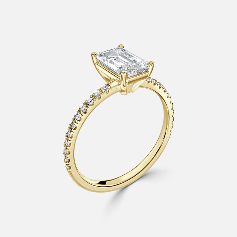 Lux Emerald Diamond Band Engagement Ring 14K / 18K Solid Gold