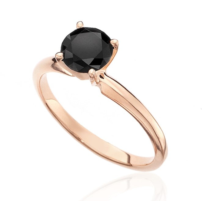 2 Carat 14K Rose Gold Solitaire Round Cut Black Diamond Engagement Ring Perfect Gift For Her - Blackdiamond