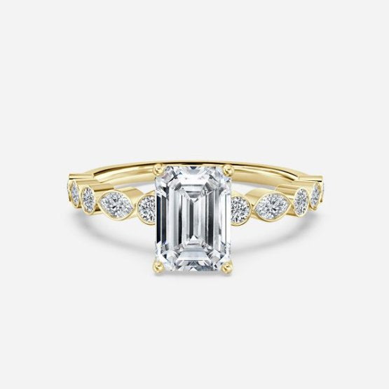 Trine Emerald Unique Diamond Engagement Ring 14K / 18K Solid Gold