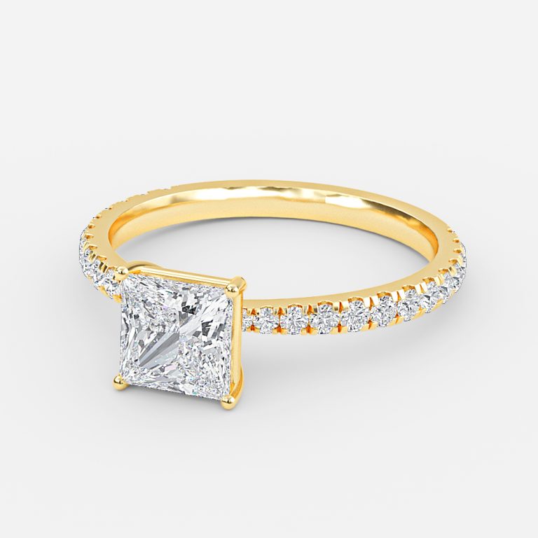 Crown Princess Diamond Band Engagement Ring 14K / 18K Solid Gold