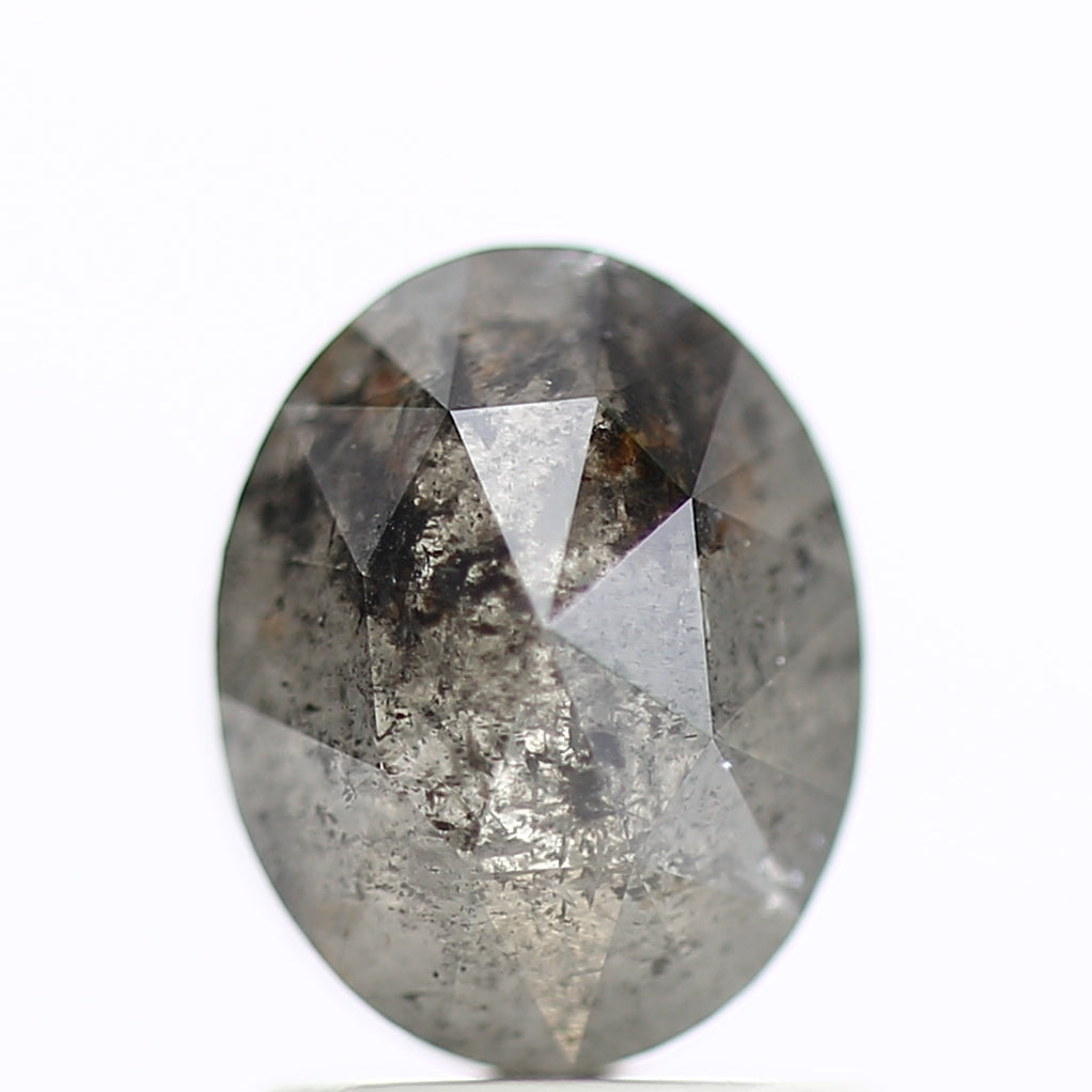 1.54 Carat Natural Gray Oval Rose Cut Salt And Pepper Diamond 7.42 MM