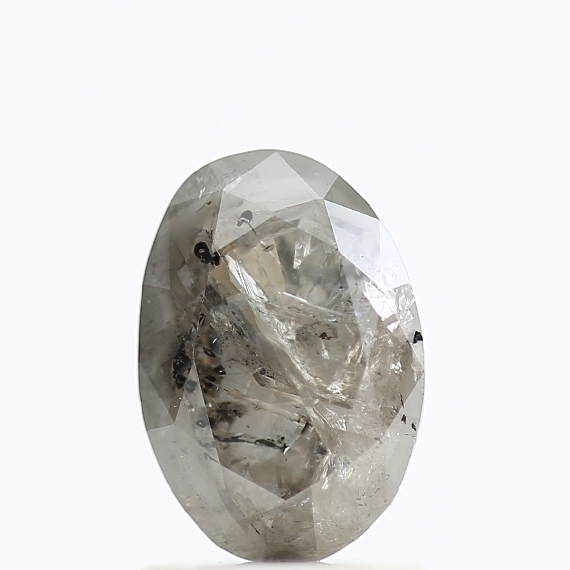 0.91 Carat Rose Cut Oval Gray Salt Pepper Diamond 8.05 MM