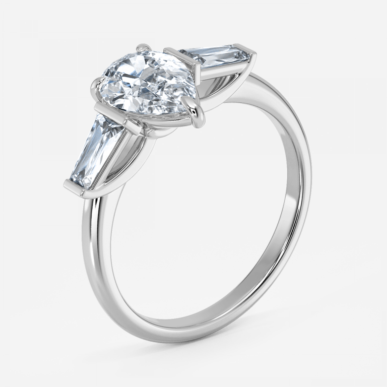 Jeraldine Pear Three Stone Engagement Ring 14K / 18K Solid Gold