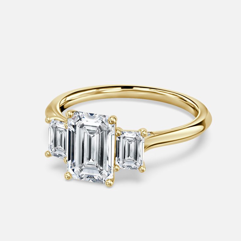 Cae Emerald Three Stone Engagement Ring 14K / 18K Solid Gold