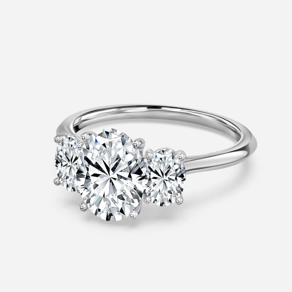 Cae Oval Three Stone Engagement Ring 14K / 18K Solid Gold