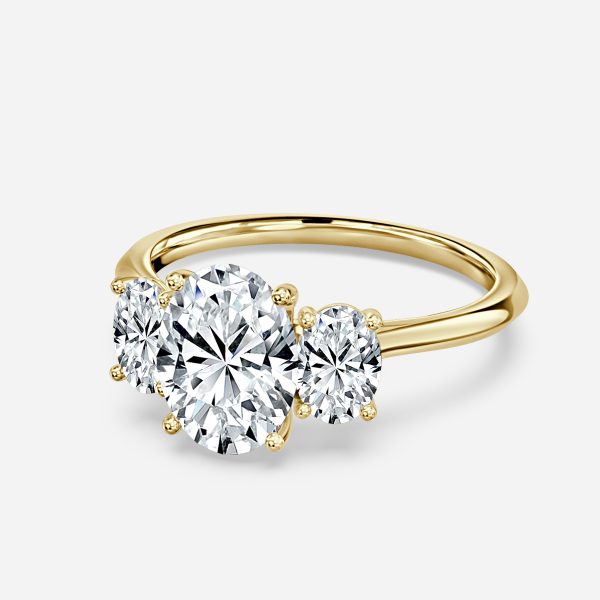 Cae Oval Three Stone Engagement Ring 14K / 18K Solid Gold