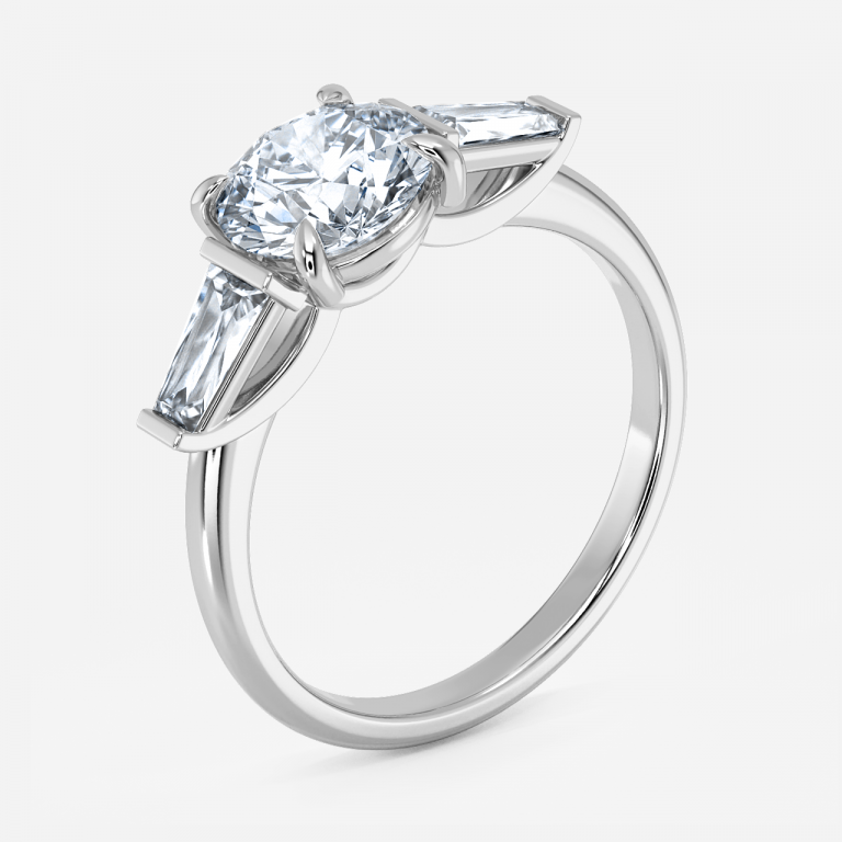Jeraldine Round Three Stone Engagement Ring 14K / 18K Solid Gold