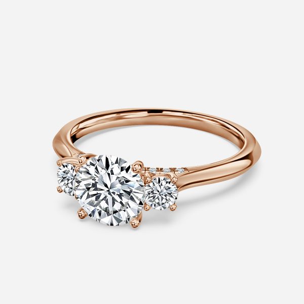 Cae Round Three Stone Engagement Ring 14K / 18K Solid Gold