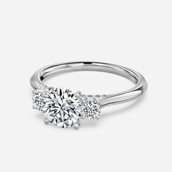 Cae Round Three Stone Engagement Ring 14K / 18K Solid Gold